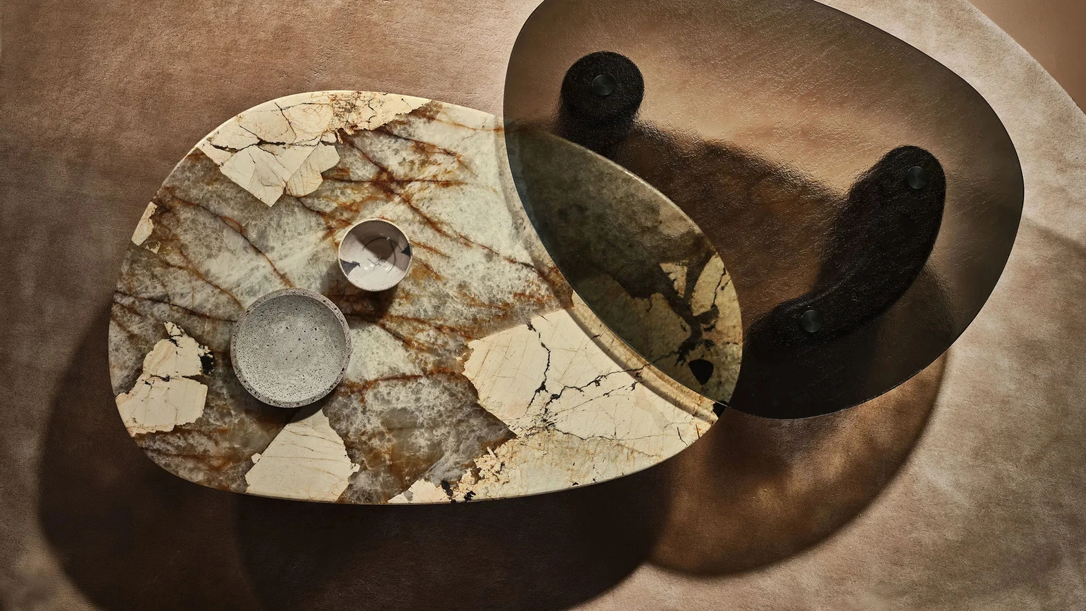 Lake coffee table in marble or glass by Nature Design