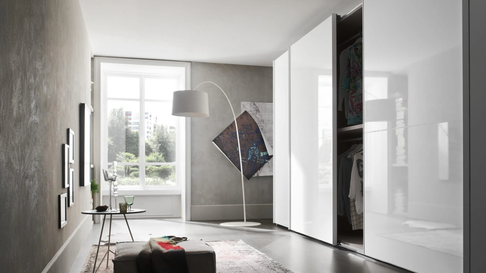 Dual White Gloss Sliding Door Wardrobe by Maronese