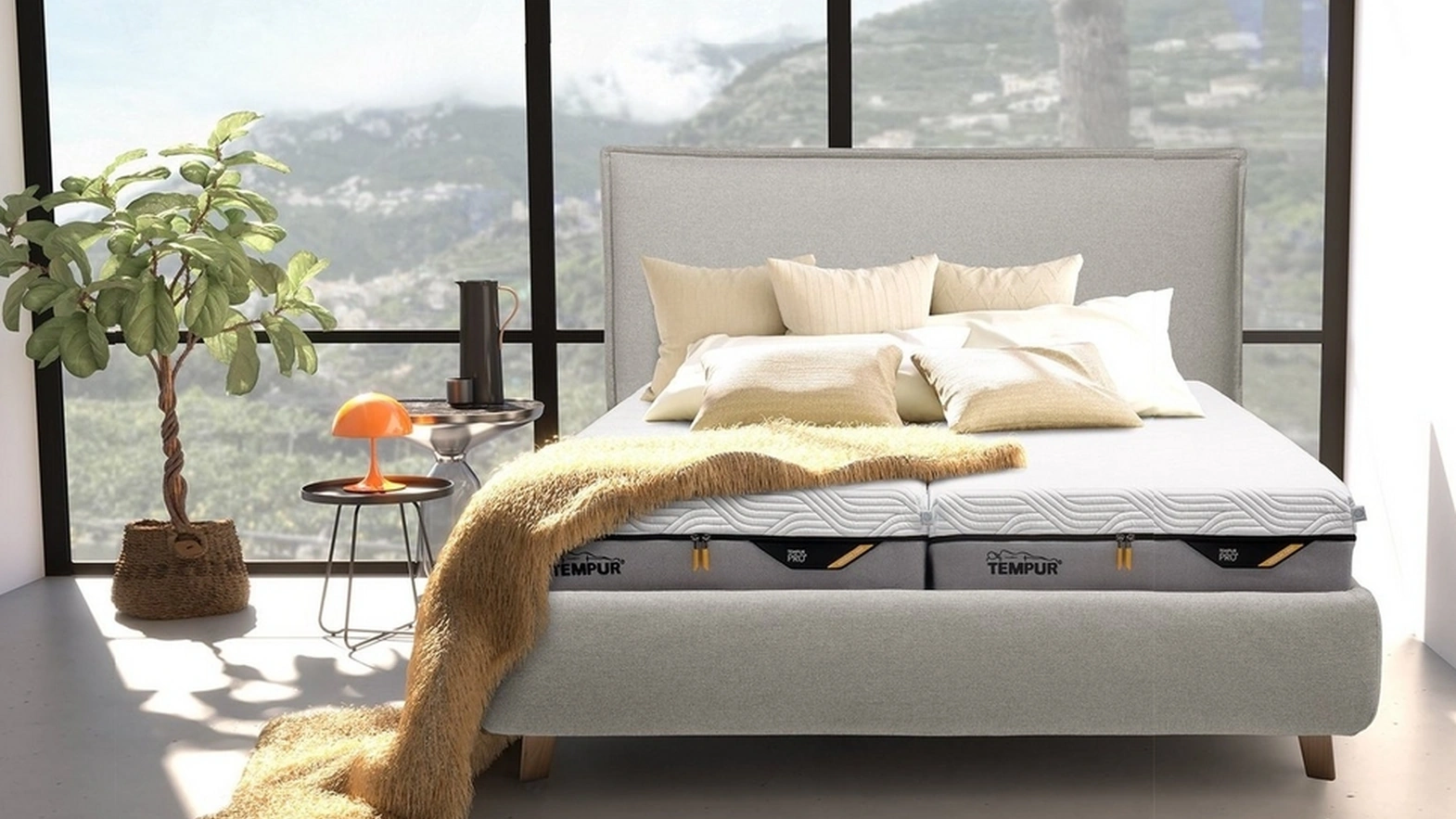 Tempur upholstered fabric double bed Sogno
