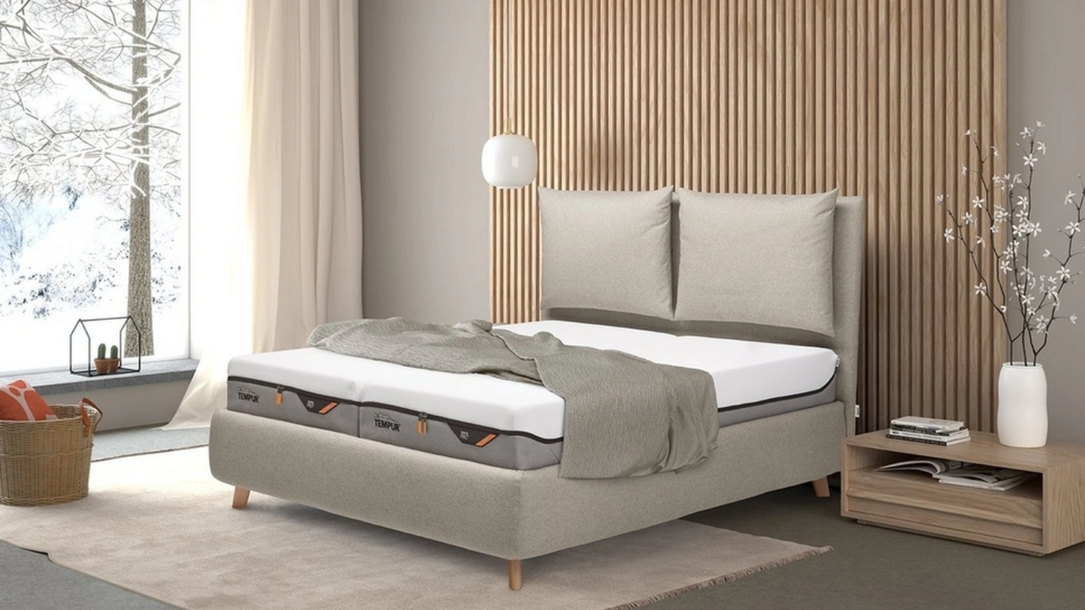 Tempur upholstered fabric double bed Sogno