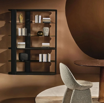 Solid wood bookshelf Inlay with shelves in wood and fired glass by Nature Design