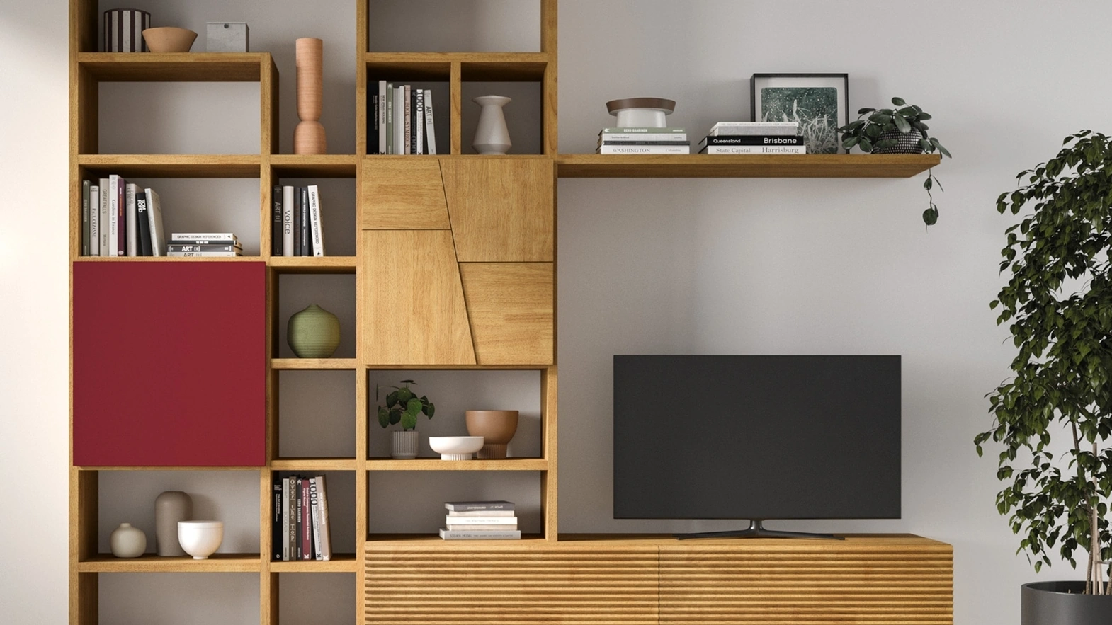 Mixer 01A wall-mounted bookcase in wood and lacquered finish by FGF Mobili