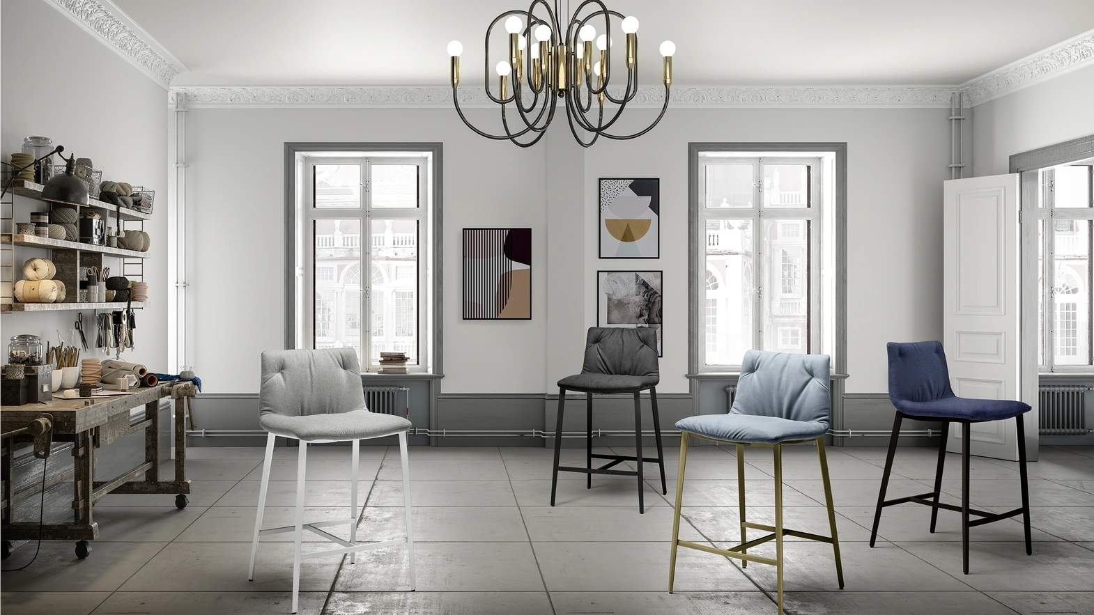 Grace/C upholstered fabric stool by Zamagna
