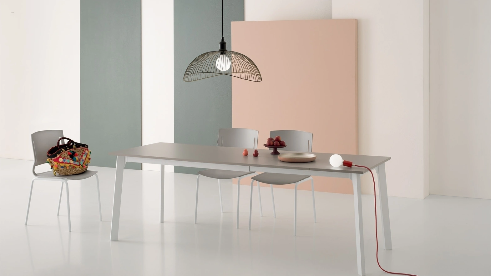 Krono Extendable Table 90-Degree Corners with Laminate Top and Metal Base by Pointhouse