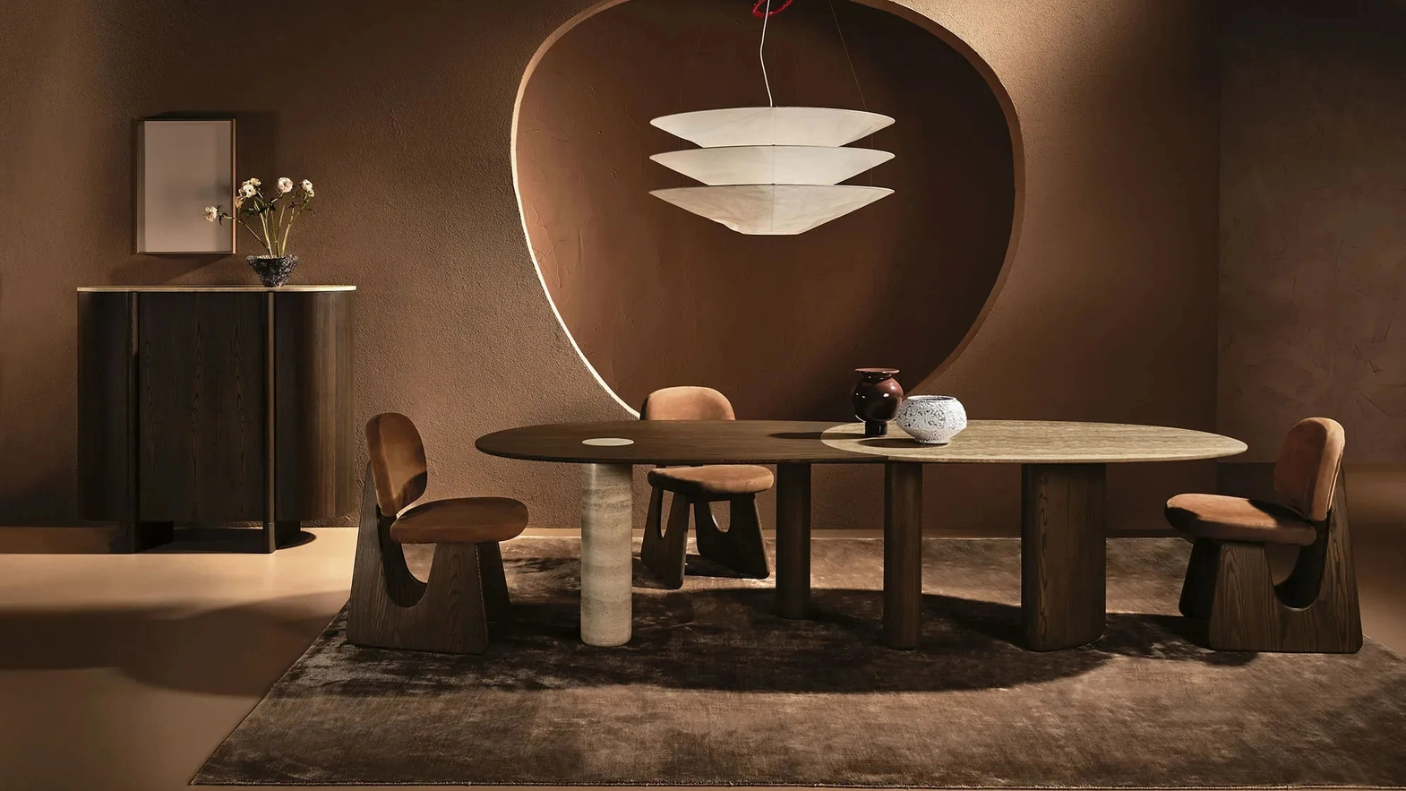 Lymph Big Table in marble and wood by Nature Design
