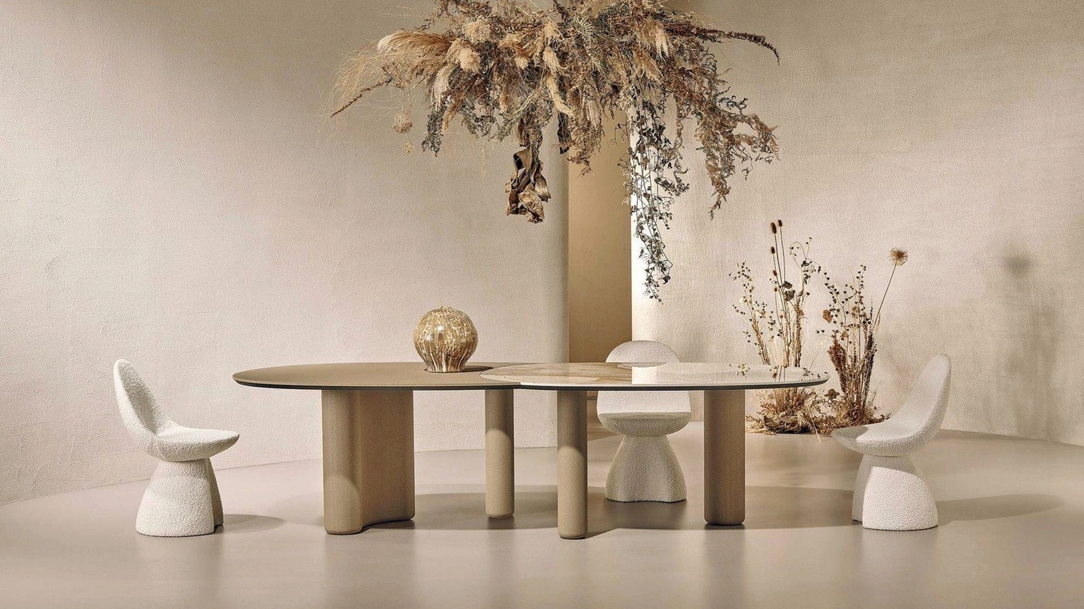 Lymph Big Table in ceramic and textured mud by Nature Design