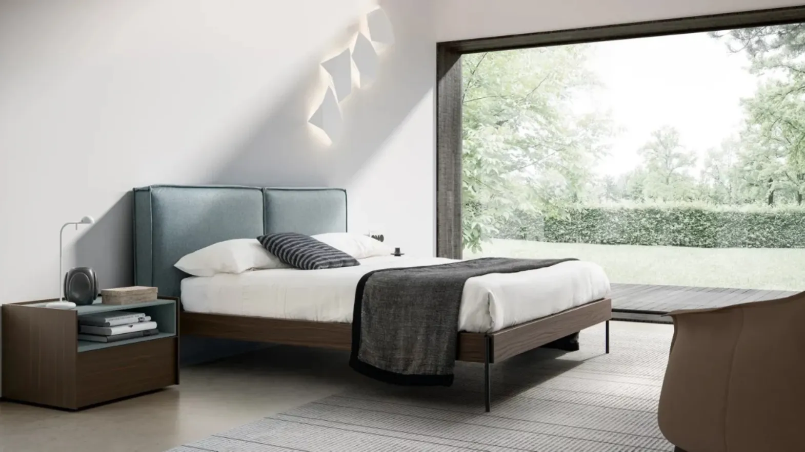 Double bed with upholstered fabric headboard Cloud by Adok