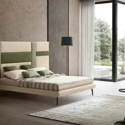 Fabric bed with Ground headboard by Le Comfort.