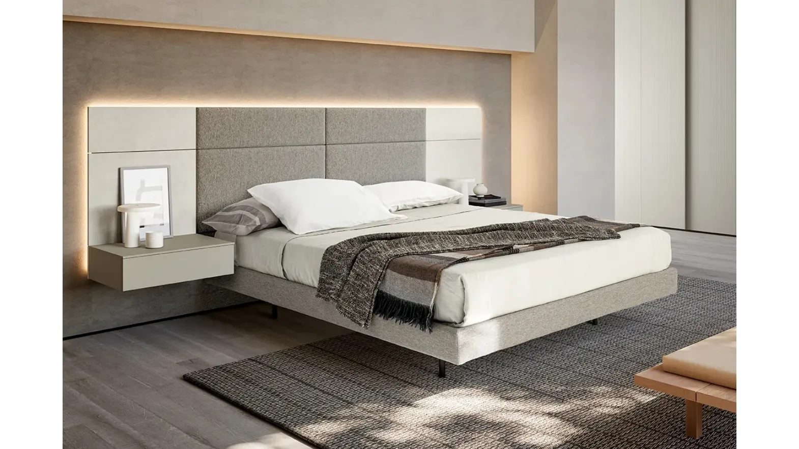 Modula fabric bed with metal feet by Adok.