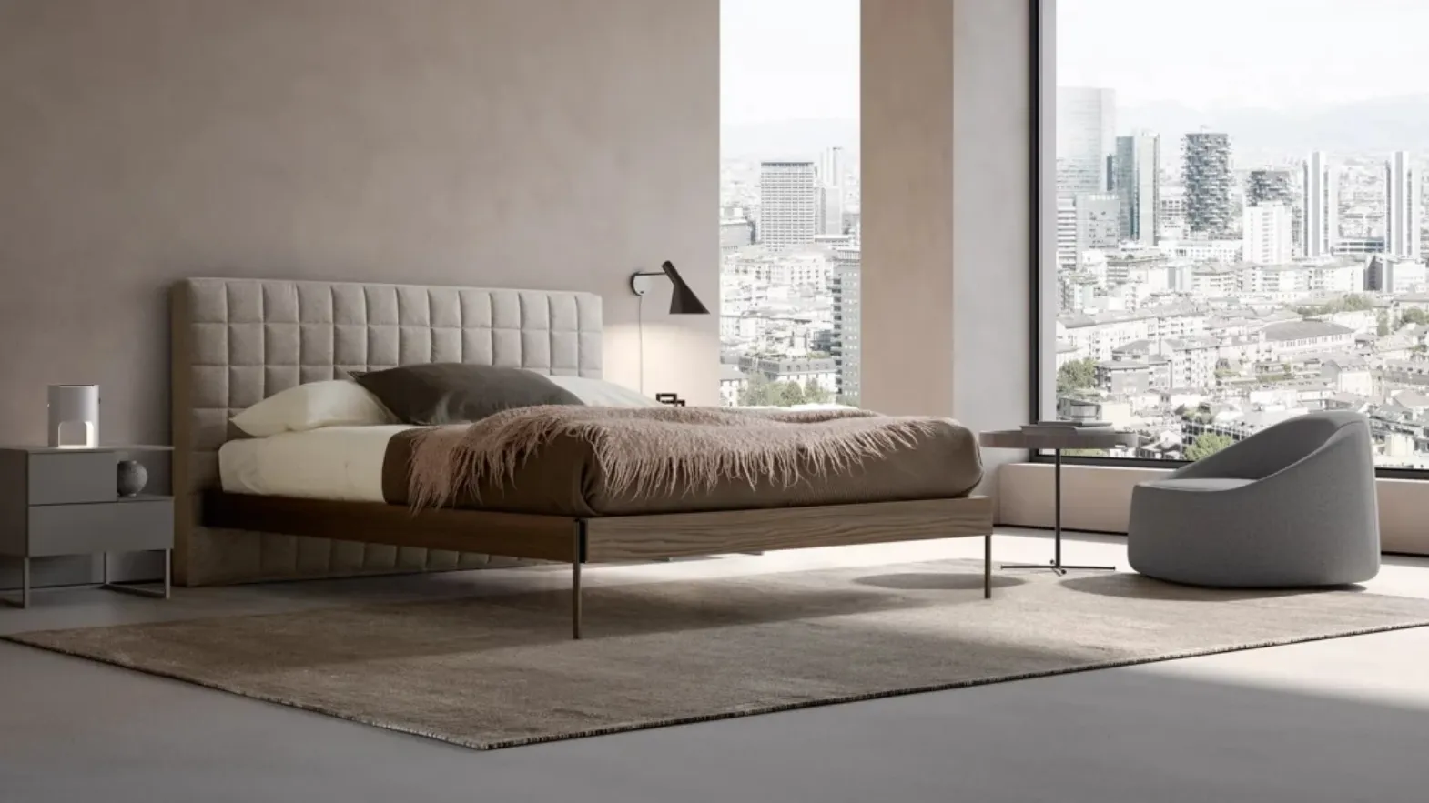 Double bed with Rubik headboard by Adok