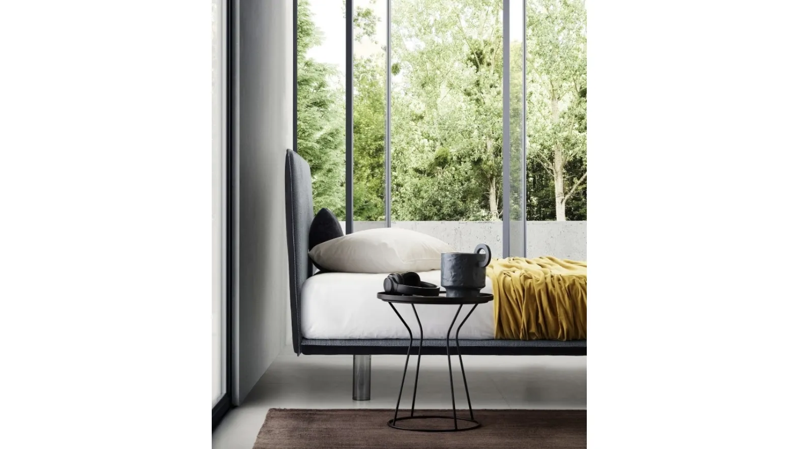 Le Comfort fabric bed with Snap headboard.