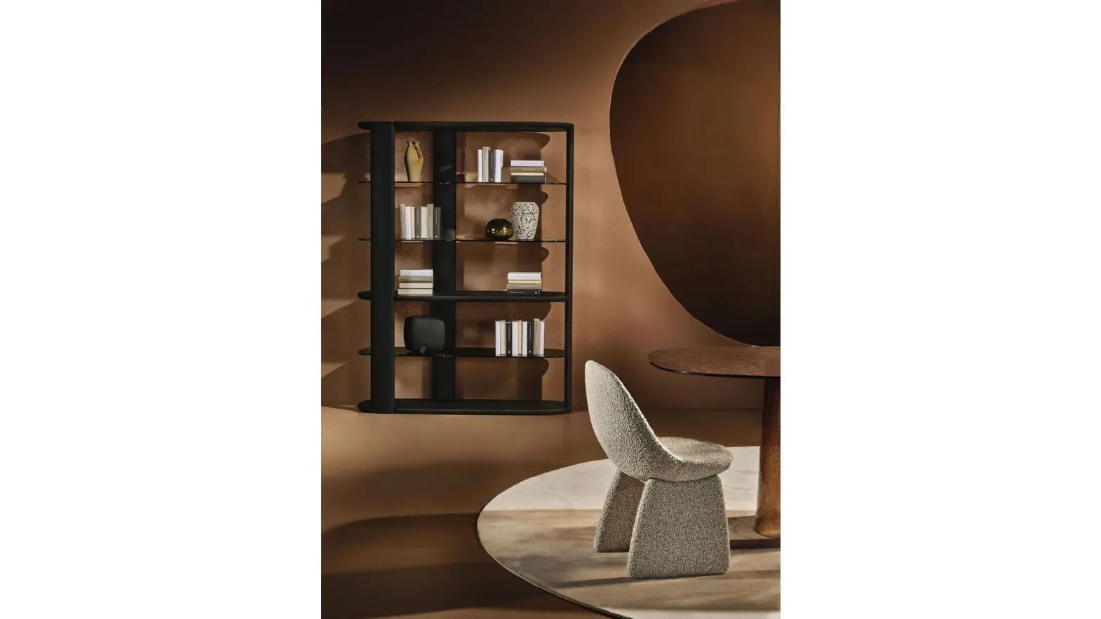 Solid wood bookshelf Inlay with shelves in wood and fired glass by Nature Design