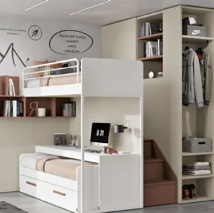 Bedroom 106 with loft and sliding bed by Ferrimobili.