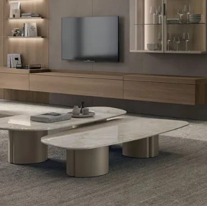 Nemo coffee table with ceramic top by Tomasella.