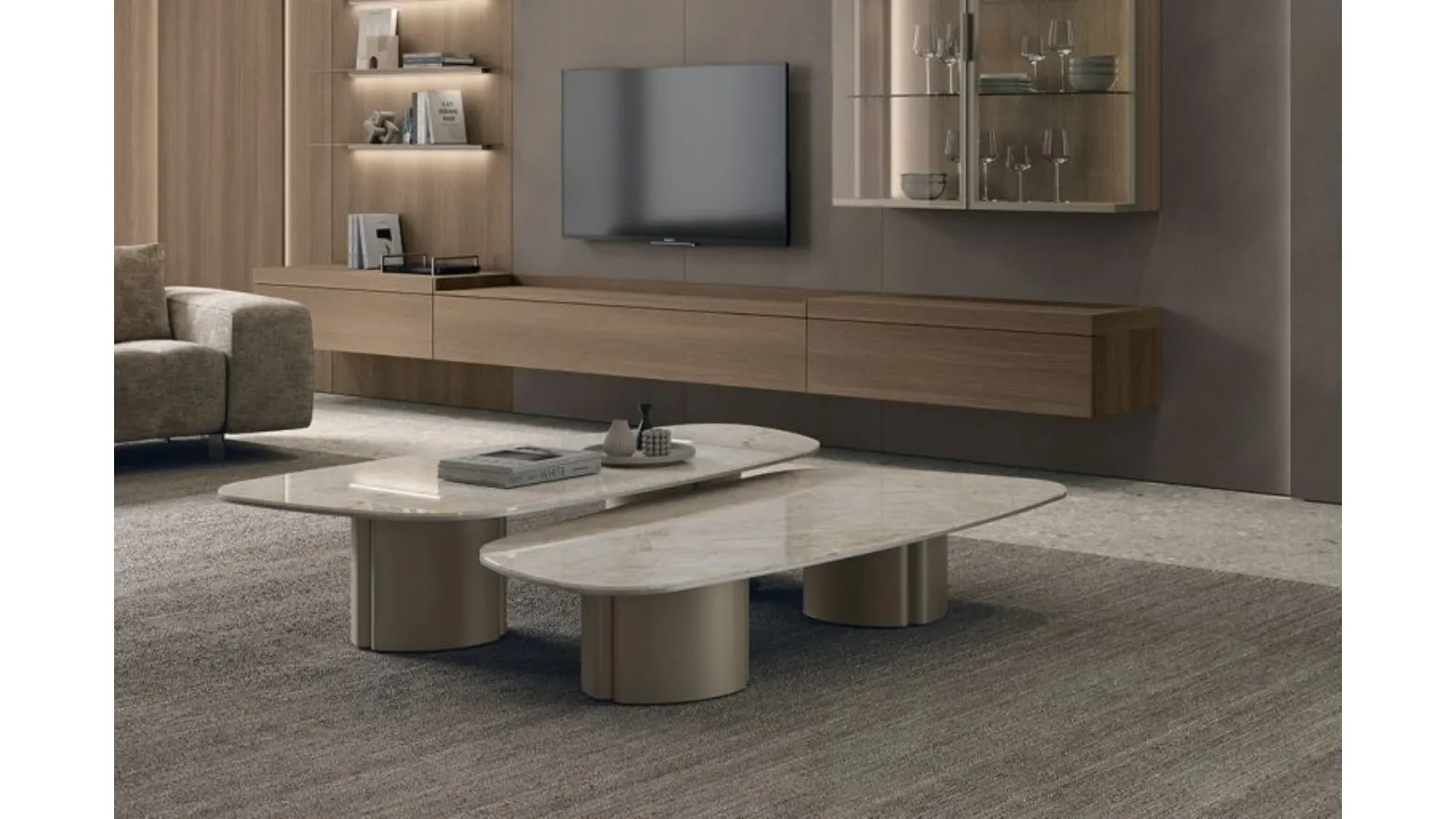 Nemo coffee table with ceramic top by Tomasella.