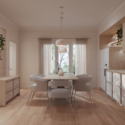 Modern linear kitchen Haiku in silk lacquer and oak laminate by Life Cucine