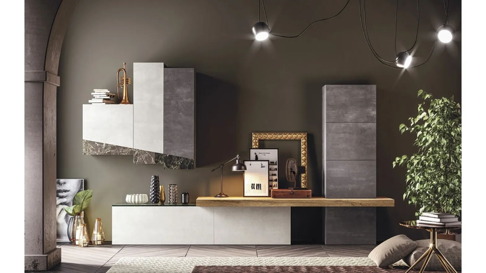 Melamine wall unit with glass inserts Club Decor Living Glass B by 2B Italia.