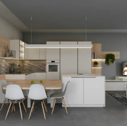 Modern kitchen with Alpino white XL peninsula by Life Cucine.