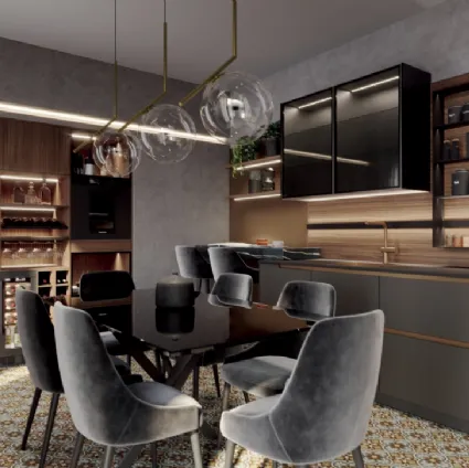 Modern Linear Kitchen Black Walnut by Life Cucines