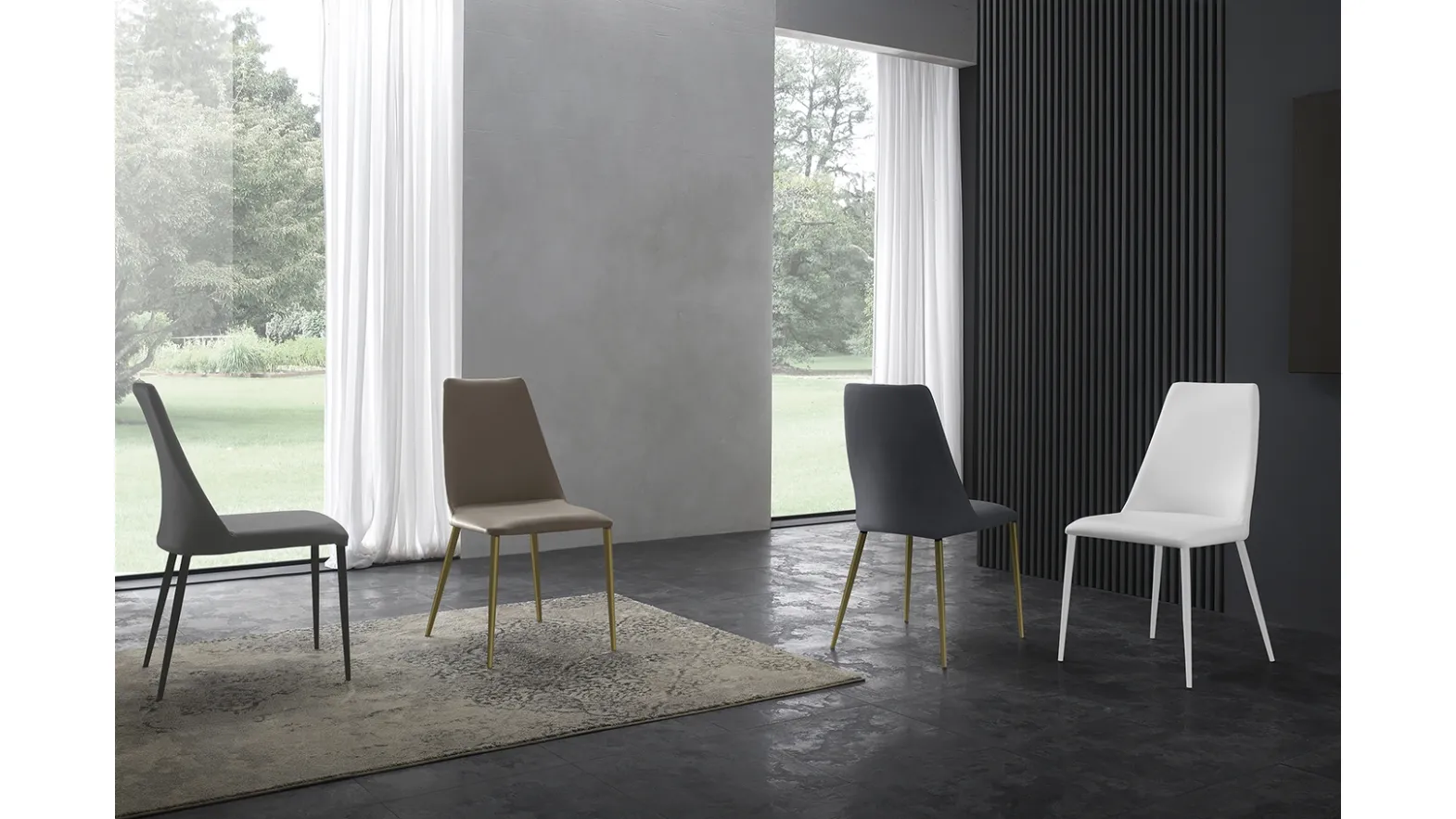 Stackable Branch Atelier chair upholstered in Zamagna fabric or eco-leather