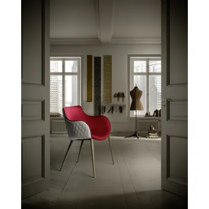Duke/B chair in two-tone fabric and quilted leather by Zamagna