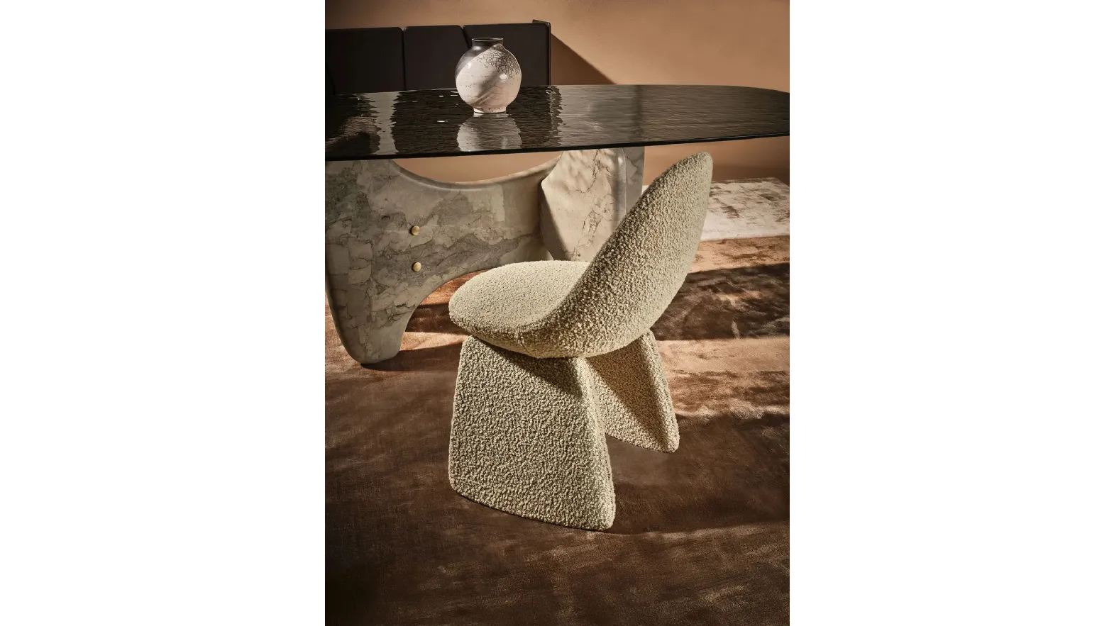 Pluma Chair upholstered in Nature Design fabric