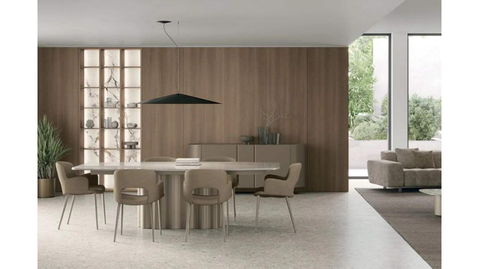 Fortuny table with stoneware top and metal structure by Tomasella.