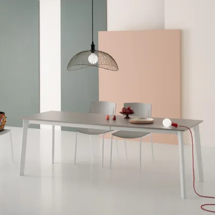 Krono Extendable Table 90-Degree Corners with Laminate Top and Metal Base by Pointhouse