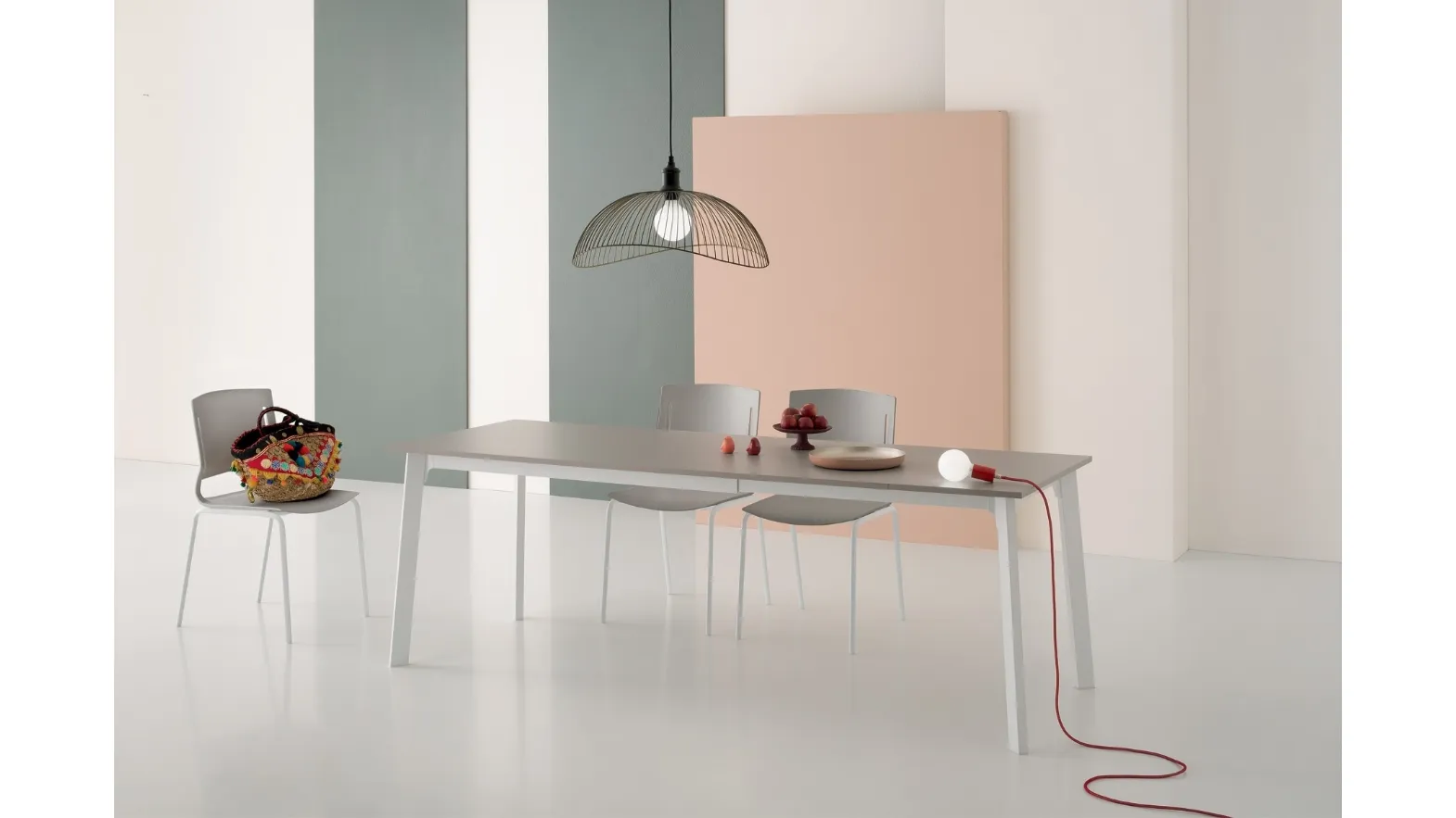 Krono Extendable Table 90-Degree Corners with Laminate Top and Metal Base by Pointhouse