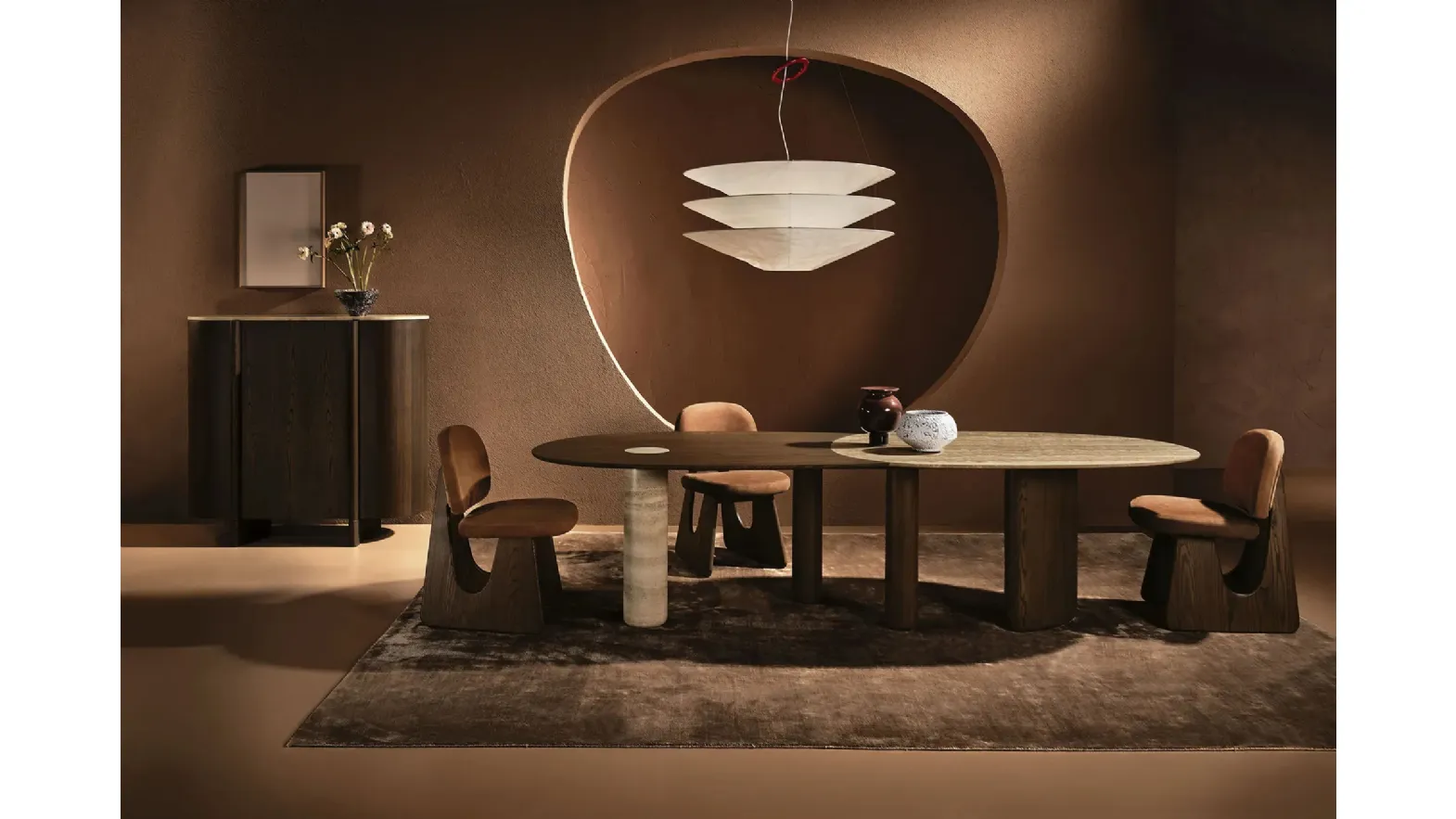 Lymph Big Table in marble and wood by Nature Design