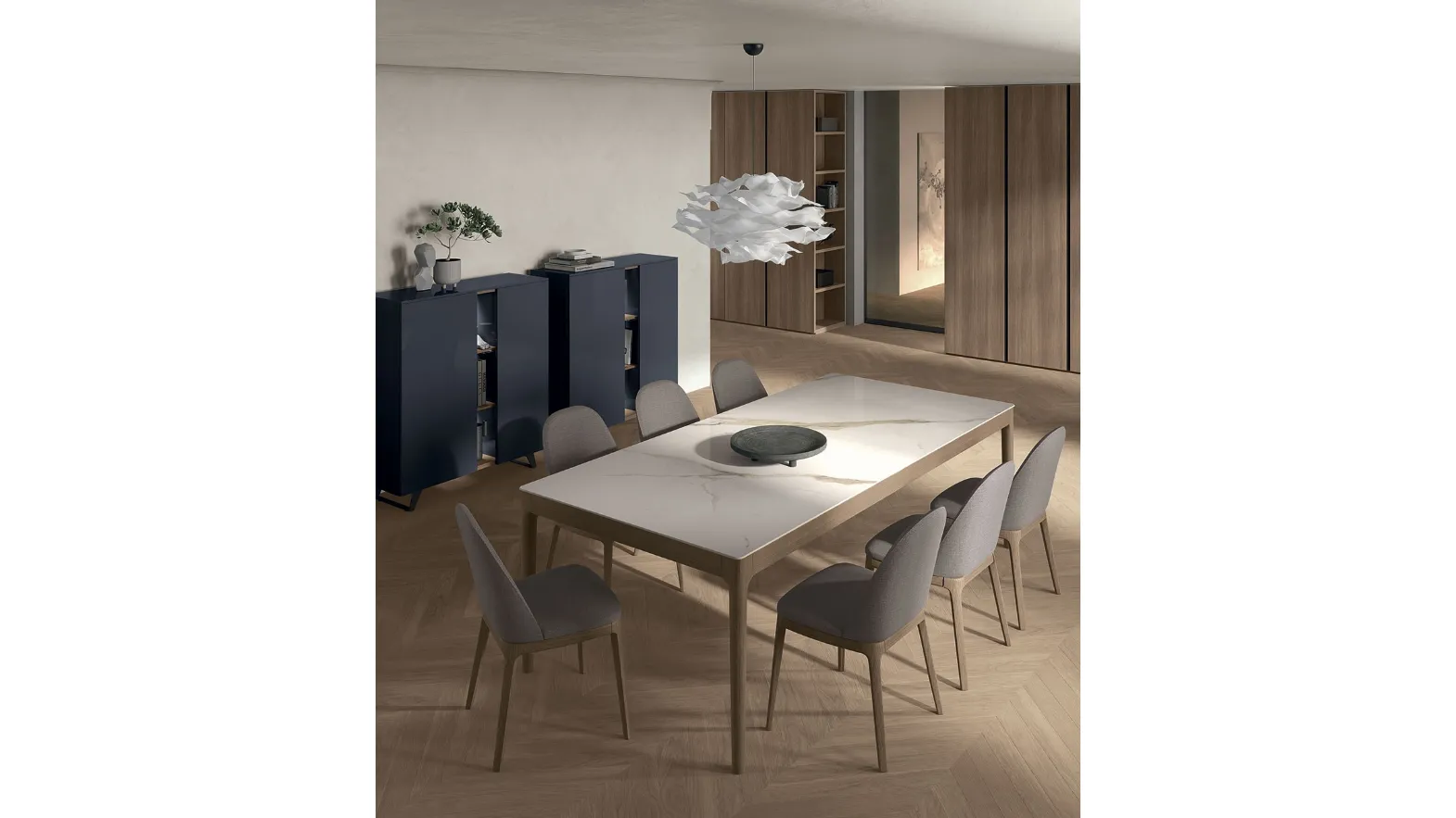 Savoy table in stoneware and wood by Tomasella