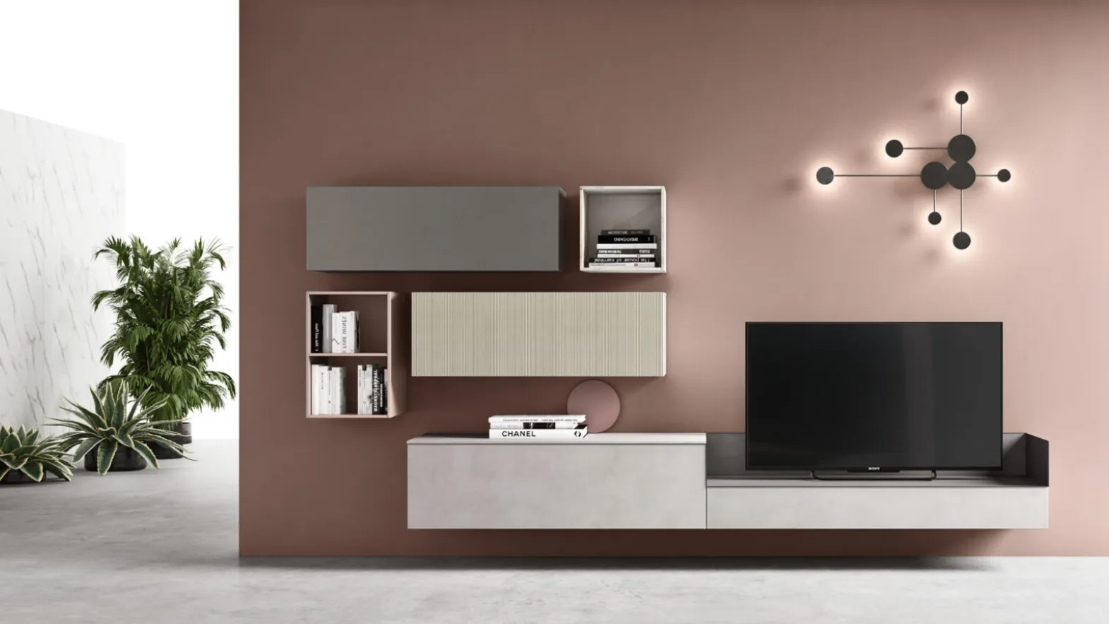 Wall-mounted suspended TV stand sm2371 by Maronese.