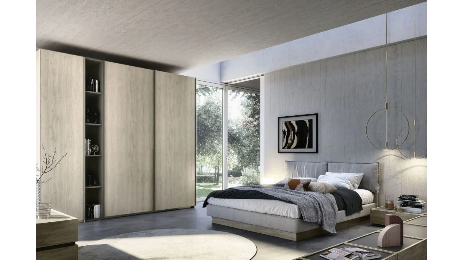 Wardrobe with 2 sliding doors and a side hinged module Quadro Steel Plan 90 by S75