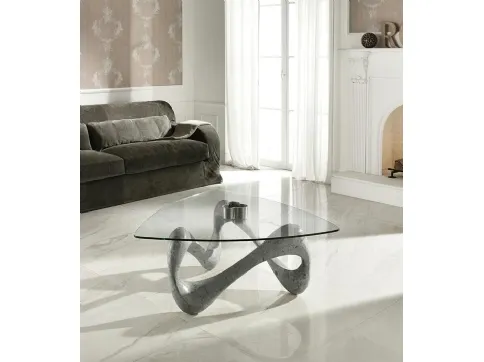 Tetris coffee table with glass top and fossil stone base by Stones