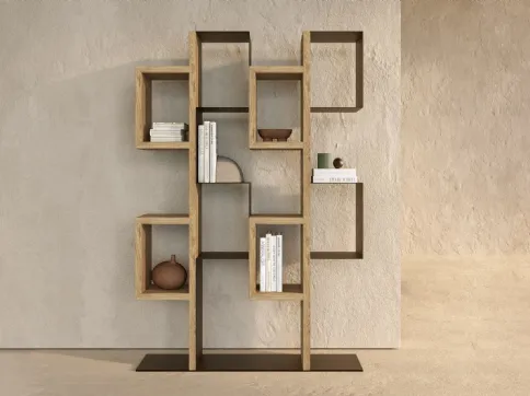Gemini wall bookcase in centuries-old wood and metal by Nature Design