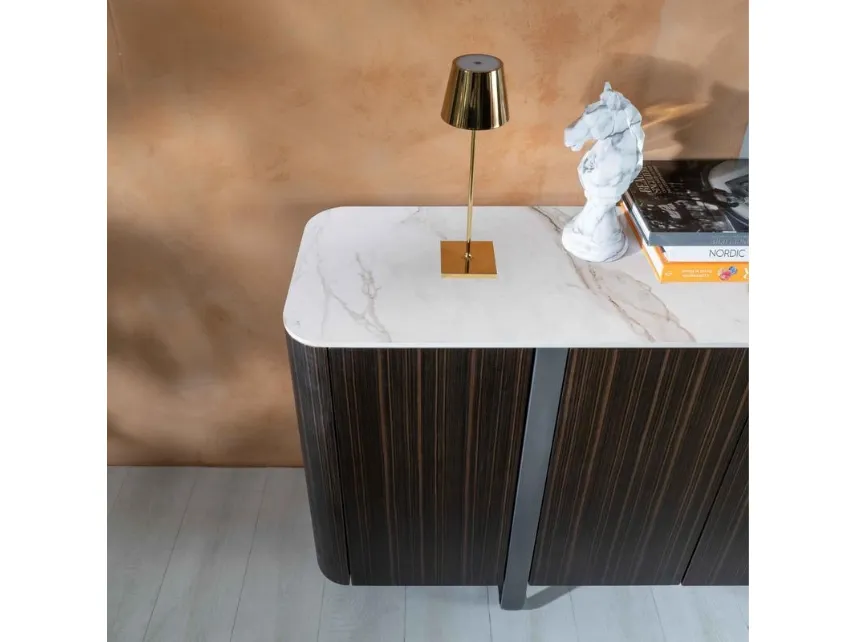 Andromeda sideboard in MDF veneered with Ebony finish with Calacatta Oro marble ceramic top by Stones