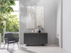 Pegaso sideboard with 3 doors in MDF with Dark Gray finish and Stones marble ceramic top