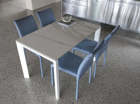 Dinner Ceramic table in ceramic glass with painted metal base by La Seggiola