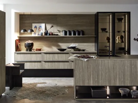 Modern kitchen with Manhattan peninsula in Graphite Silver Oak by Nolte