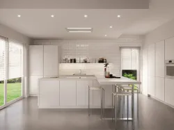 Modern kitchen with white Mood peninsula by Life Cucine.