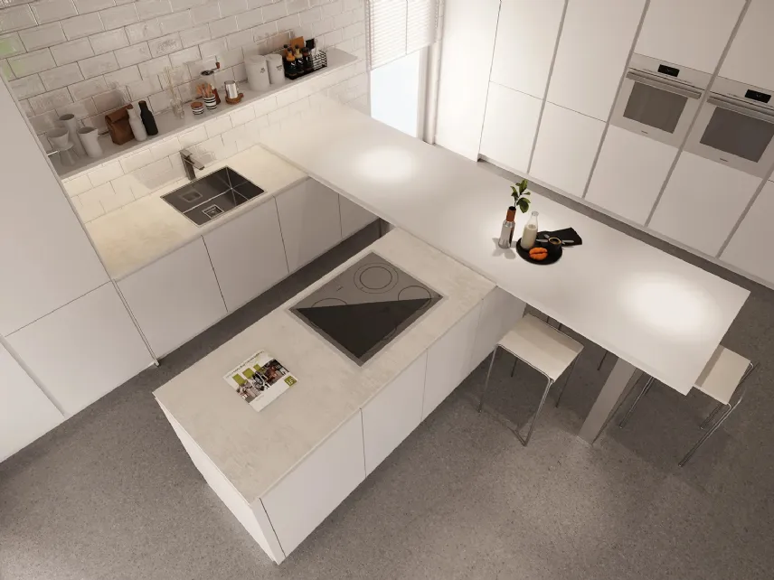 Modern kitchen with white peninsula Mood by Life Cucine.