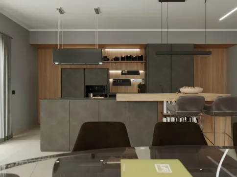 Modern kitchen with island in Cemento Porto Terra by Life Cucine.