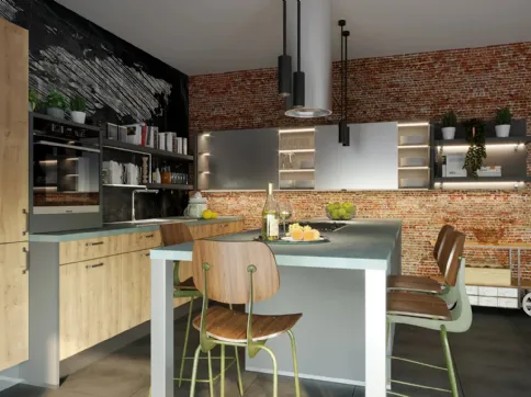 Modern kitchen with Sierra Industrial peninsula by Life Cucine.