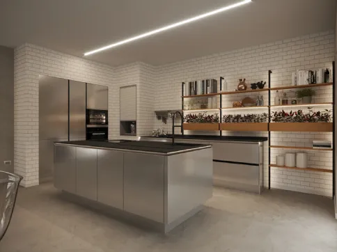 Modern kitchen with Steel island with steel effect finish by Life Cucine