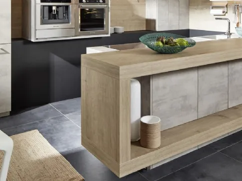 Modern kitchen with Stone Concrete and Leccio di Nolte peninsula