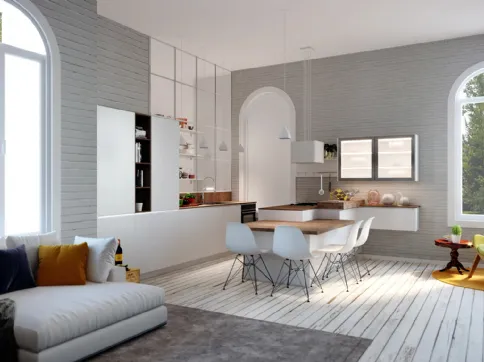 Modern kitchen with White XL Tatto peninsula by Life Cucine.