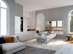 Modern kitchen with White XL Tatto peninsula by Life Cucine.
