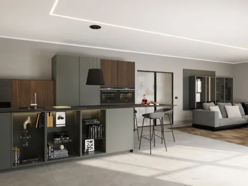 Modern Kitchen with Mineral Green Soft Touch Peninsula by Life Cucine