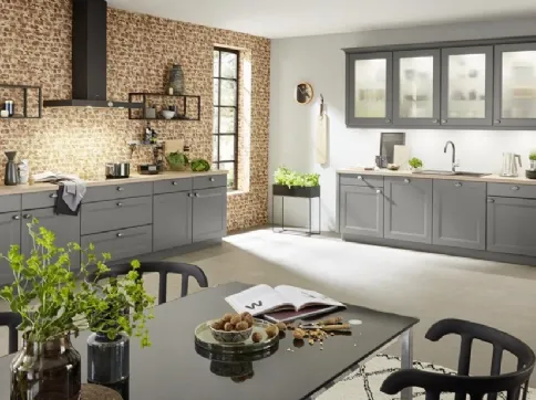Modern corner kitchen Windsor Lack Quartz Gray by Nolte