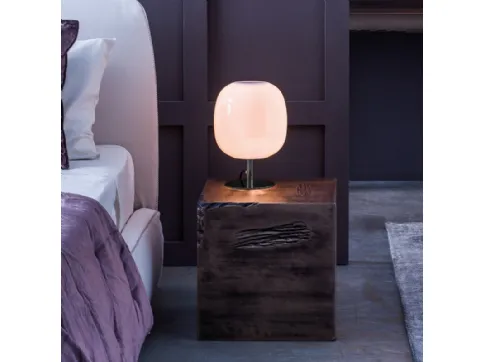 Table lamp with metal base and Caminia pink glass shade by Adriani and Rossi